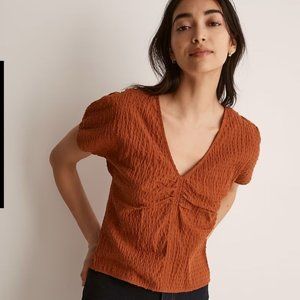 Madewell Puff-Sleeve Top in Clip Dot, Warm Nutmeg (NWOT)